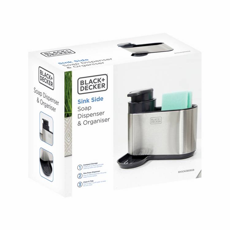 Black+Decker sink tidy with dispenser stainless steel compact - British product