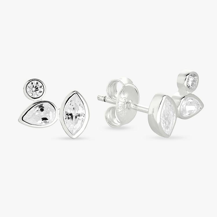 Revere sterling silver marquise cubic zirconia stud earrings - British product