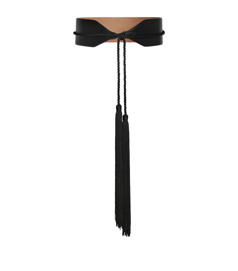 Alaïa large leather belt with satin cords and tassels - British product