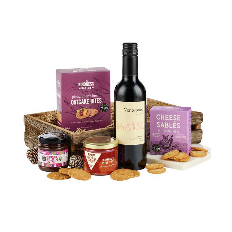 Spicers Of Hythe wine and pate gift box in wooden crate, UK version