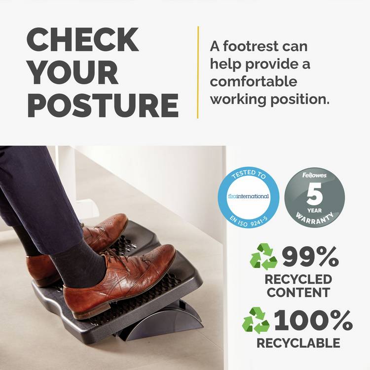 Fellowes Refresh foot support with vented platform, imported from the UK