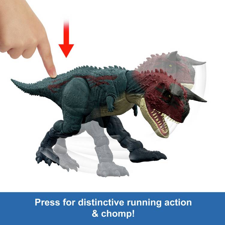 Jurassic World Charge N Chomp Carnotaurus running dinosaur toy, UK version