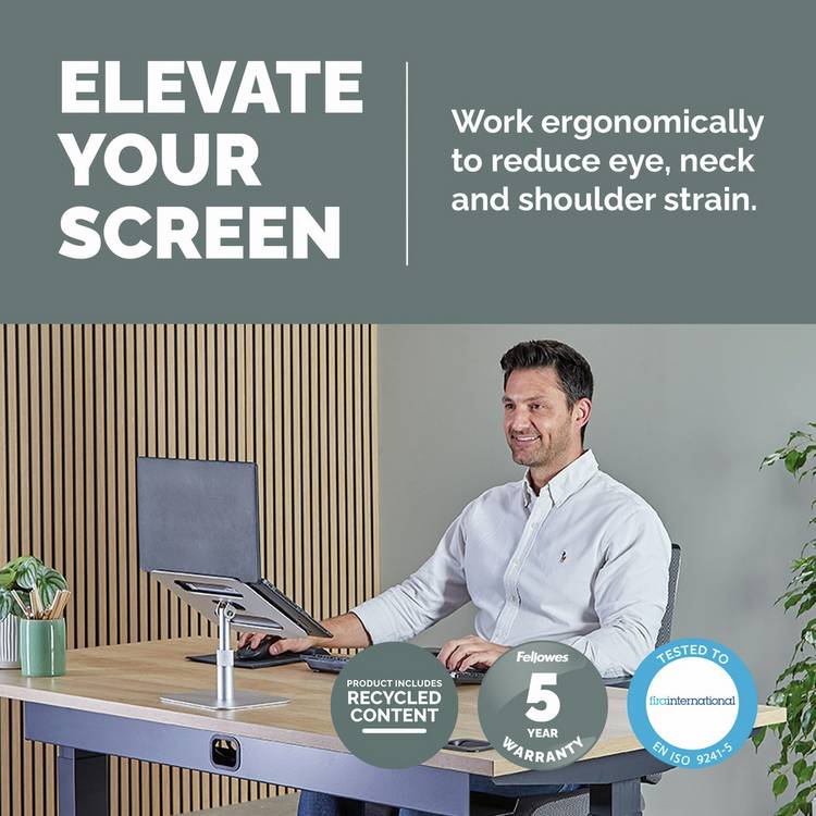 Fellowes Alumia laptop stand silver for 15 inch laptops (British brand)