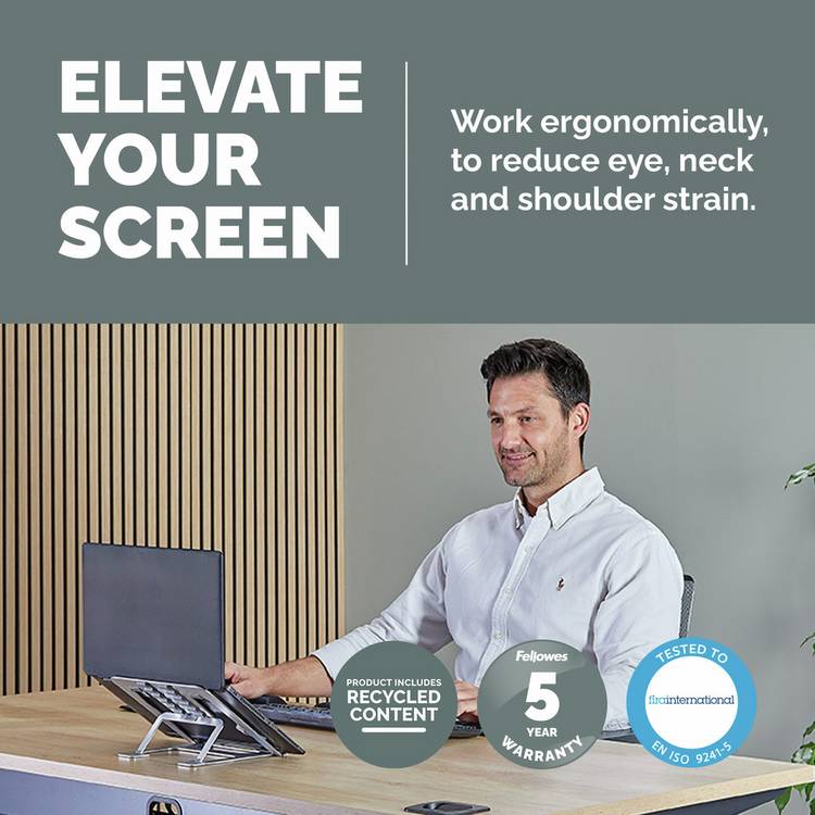 Fellowes portable laptop stand silver for 15-inch laptops, UK version