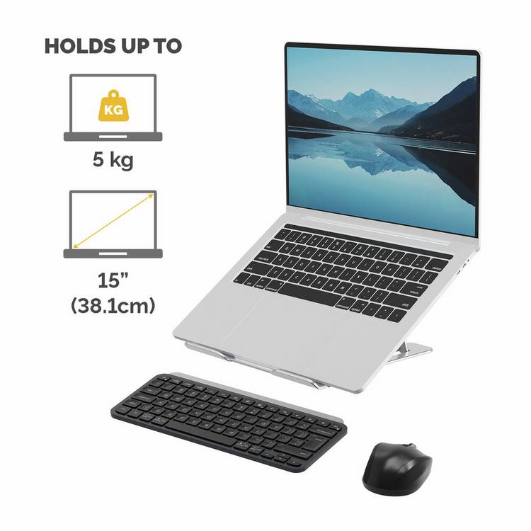 Fellowes portable laptop stand silver for 15-inch laptops, UK version
