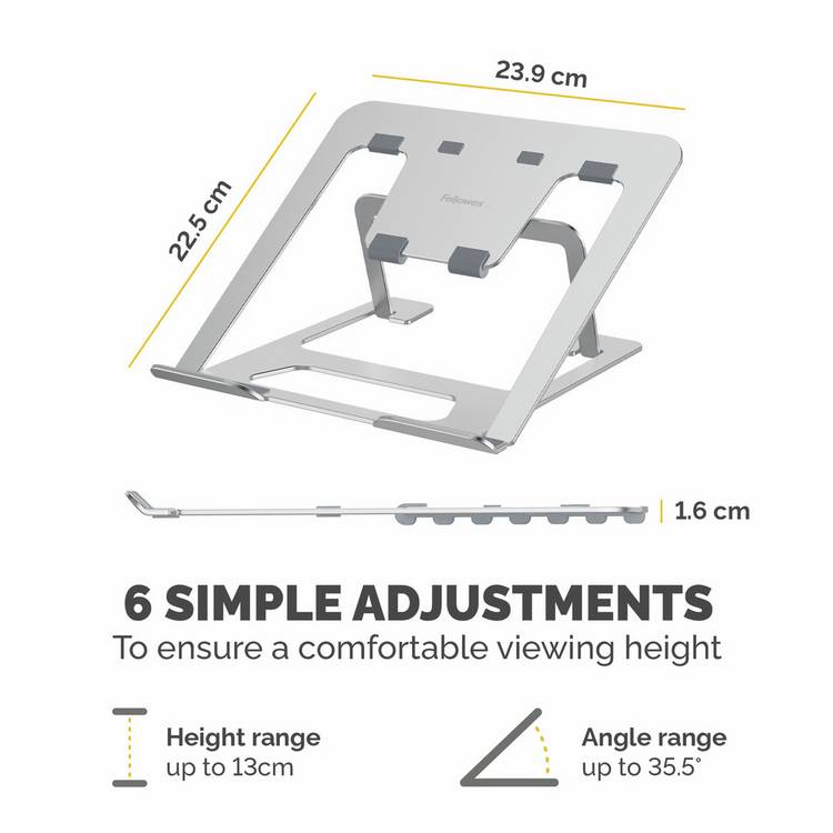 Fellowes portable laptop stand silver for 15-inch laptops, UK version