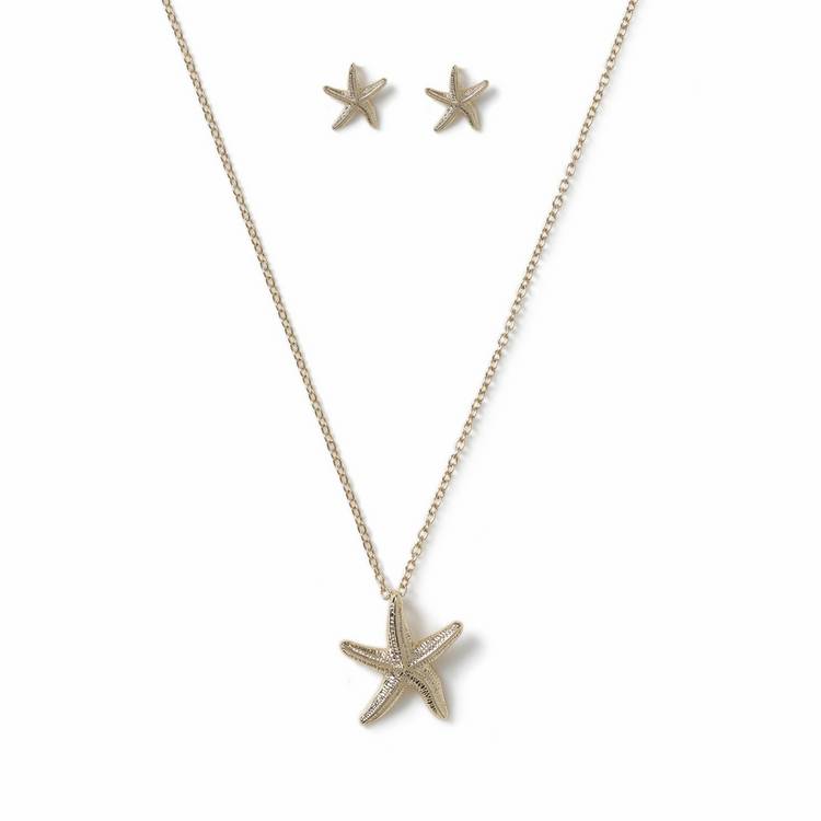 Flitzy gold tone starfish jewellery necklace and earrings set, imported from the UK