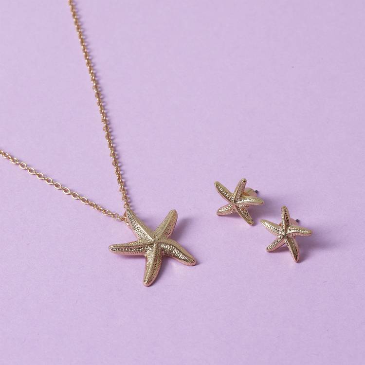 Flitzy gold tone starfish jewellery necklace and earrings set, imported from the UK