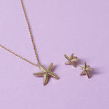 Flitzy gold tone starfish jewellery necklace and earrings set, imported from the UK