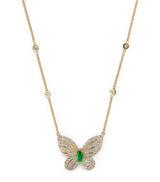 Harrods Jacquie Aiche Yellow Gold, Diamond and Emerald Butterfly Necklace- Buy online at McGrocer