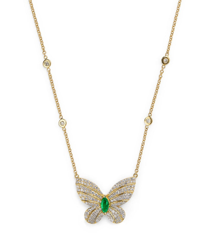 Jacquie Aiche butterfly necklace yellow gold diamonds emerald - British product
