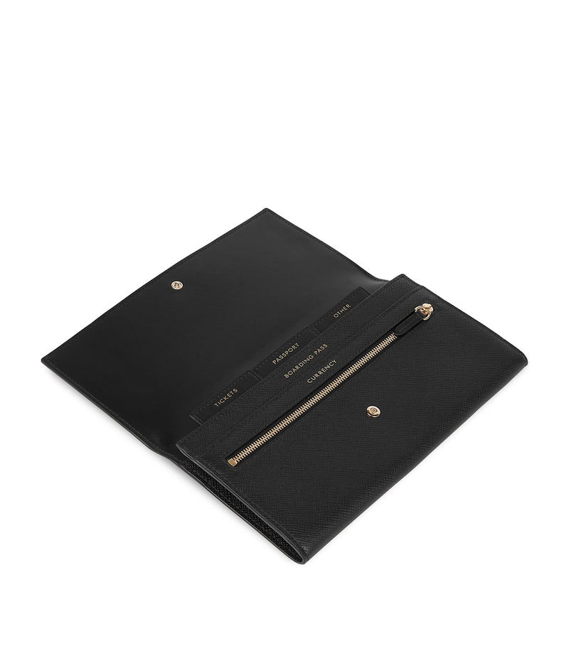 Smythson leather travel wallet with press-stud fastening (British brand)