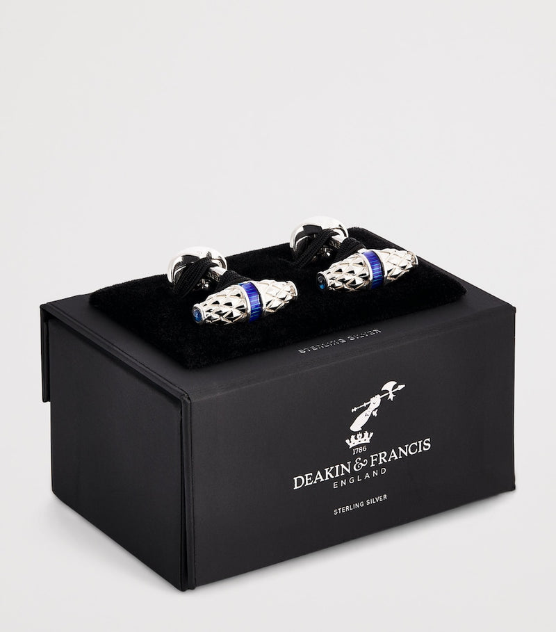 Deakin & Francis sterling silver sapphire cufflinks 0.8cm x 2.4cm (British brand)