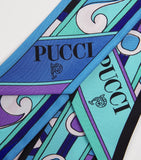 PUCCI silk twill printed scarf in blue and purple, UK version