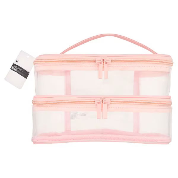 Superdrug pink double zip PVC cosmetic bag (British brand)