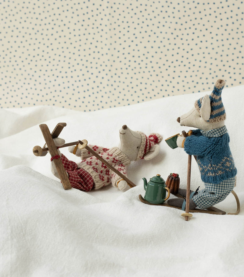 Maileg Winter Mouse Mum soft toy with skis 19cm, imported from the UK