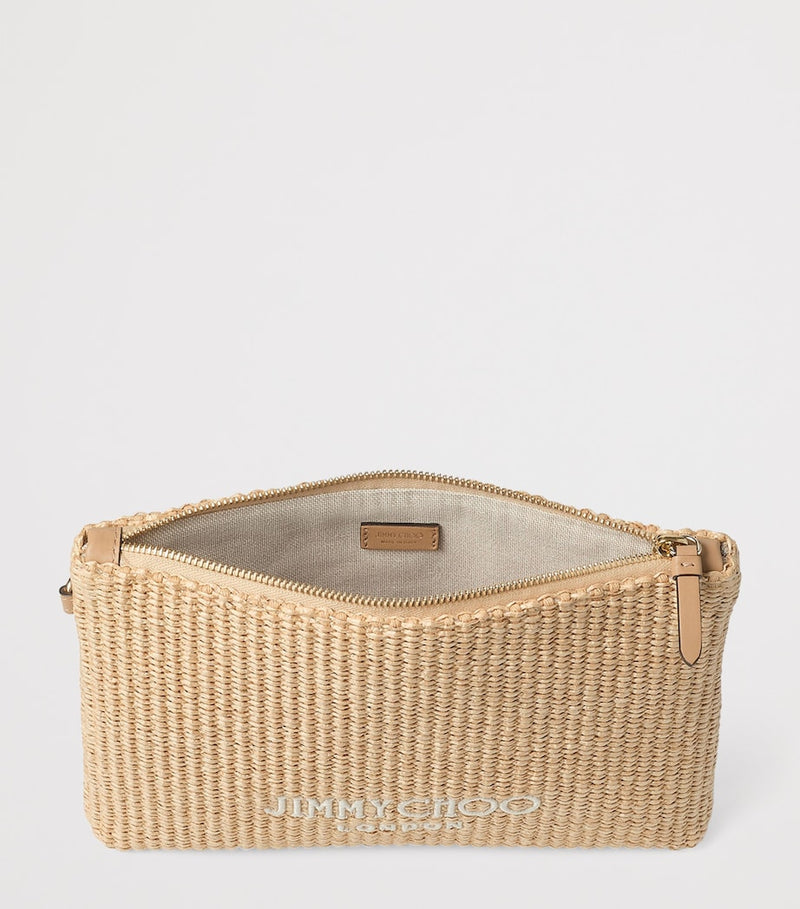 Jimmy Choo raffia zip-up pouch from Beach collection, UK version