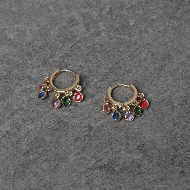 Freedom gold tone multi gem hoop earrings 15mm - British product