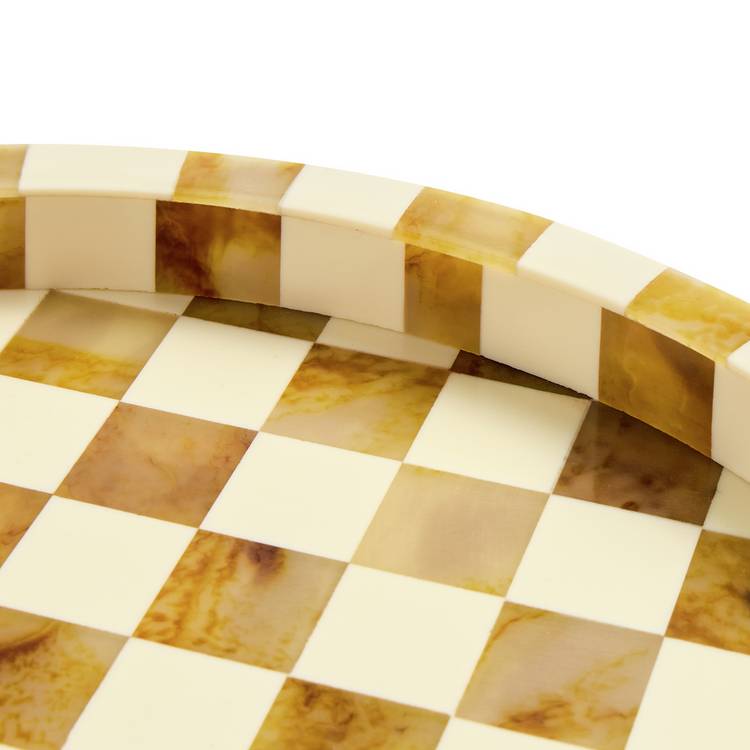 Habitat checkered brown and white round resin trinket tray 30cm, imported from the UK