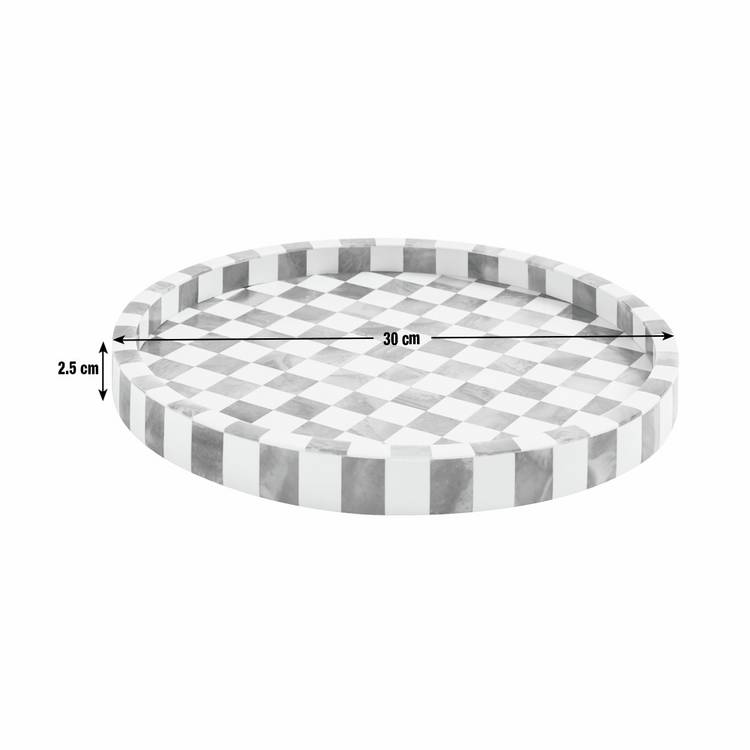 Habitat checkered brown and white round resin trinket tray 30cm, imported from the UK