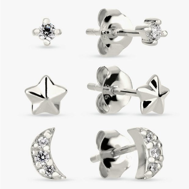 Revere sterling silver moon and star stud earrings set, UK version
