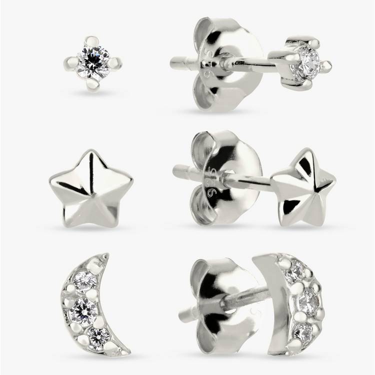 Revere sterling silver moon and star stud earrings set, UK version
