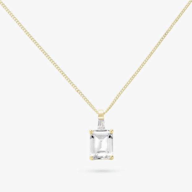 Revere gold plated pendant necklace emerald cut cubic zirconia 18in (British brand)