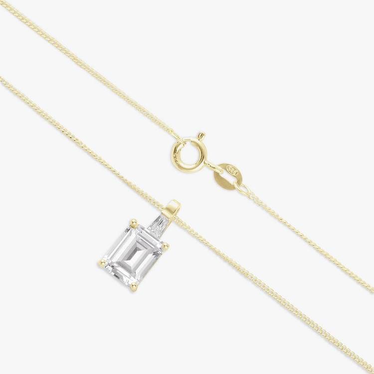 Revere gold plated pendant necklace emerald cut cubic zirconia 18in (British brand)