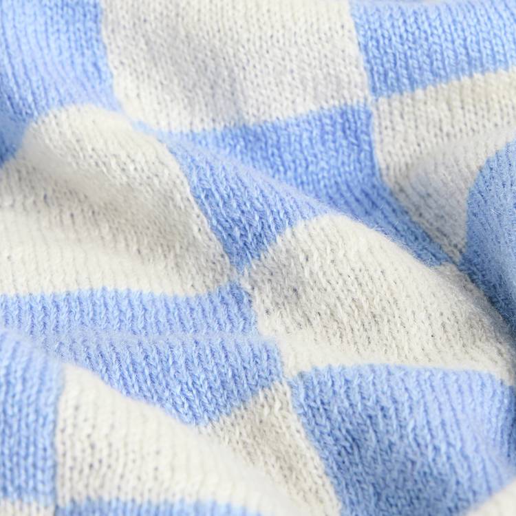 Argos Home knitted throw checkerboard blue 150x125cm - British product