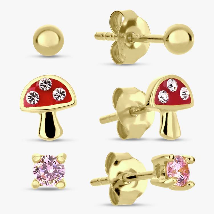 Revere kids gold plated stud earrings set of 3 - British product