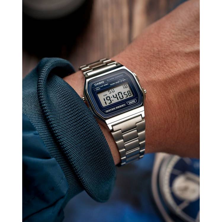 Casio digital watch blue dial stainless steel bracelet, imported from the UK