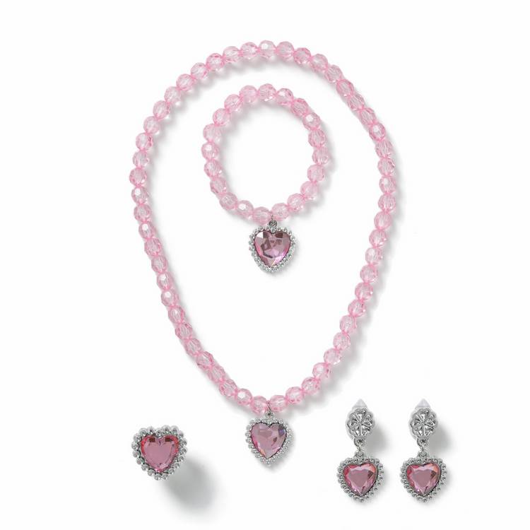 Flitzy pink crystal style heart charm jewellery set, imported from the UK