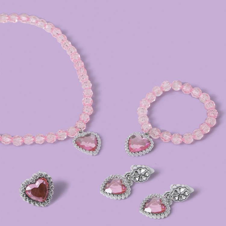 Flitzy pink crystal style heart charm jewellery set, imported from the UK