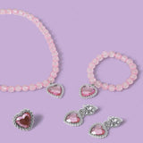 Flitzy pink crystal style heart charm jewellery set, imported from the UK