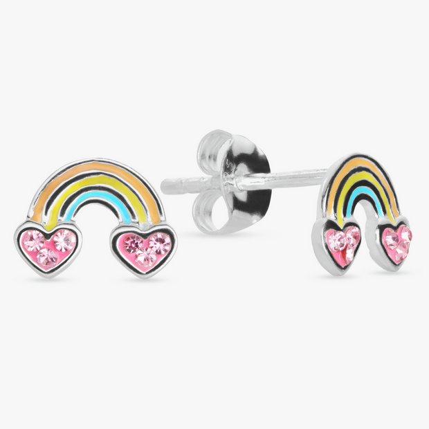 Revere Kids Rainbow Enamel Earrings sterling silver cubic zirconia (British brand)