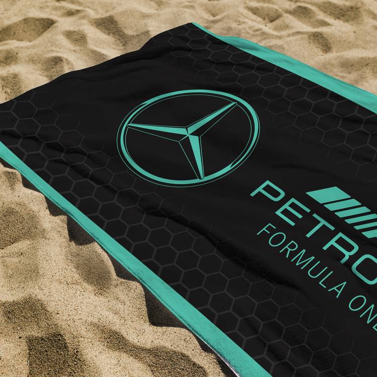 Mercedes AMG Petronas F1 beach towel black teal, UK version