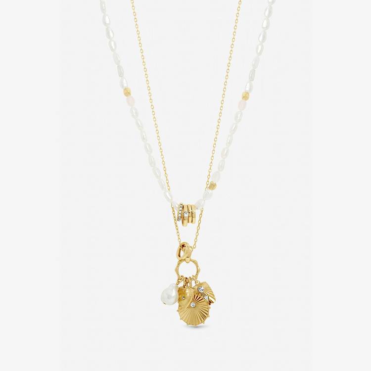 Lipsy gold plated multi row pearl necklace 16in - British product