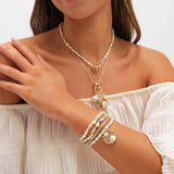 Lipsy gold plated multi row pearl necklace 16in - British product