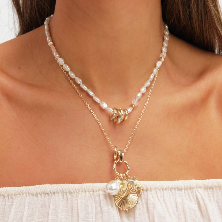 Lipsy gold plated multi row pearl necklace 16in - British product