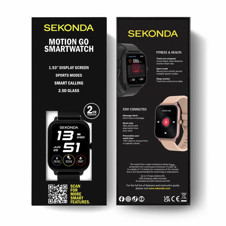 Sekonda Motion Go smartwatch black silicone strap, UK version
