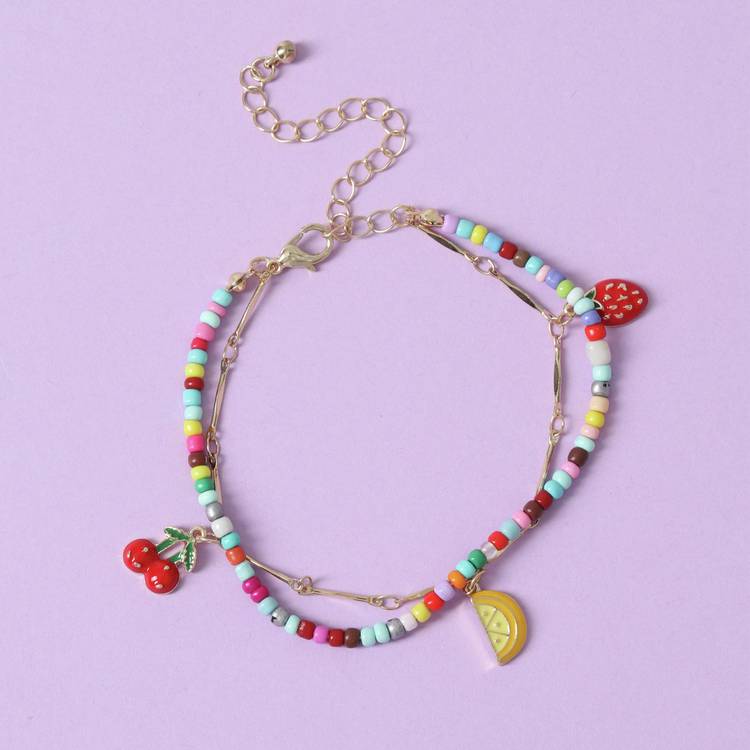 Flitzy beaded chain fruit charm anklet for kids (British brand)