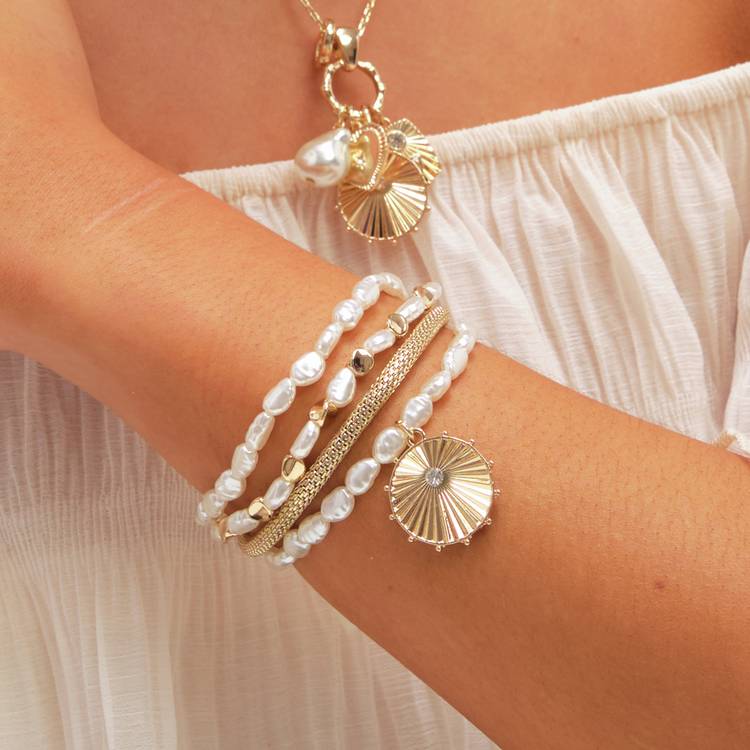 Lipsy Mood gold plated charm pearl bracelet set, imported from the UK