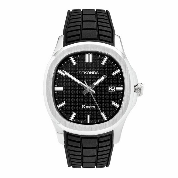 Sekonda Octaire men's watch black dial silicone strap, imported from the UK