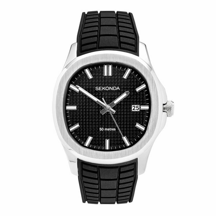 Sekonda Octaire men's watch black dial silicone strap, imported from the UK