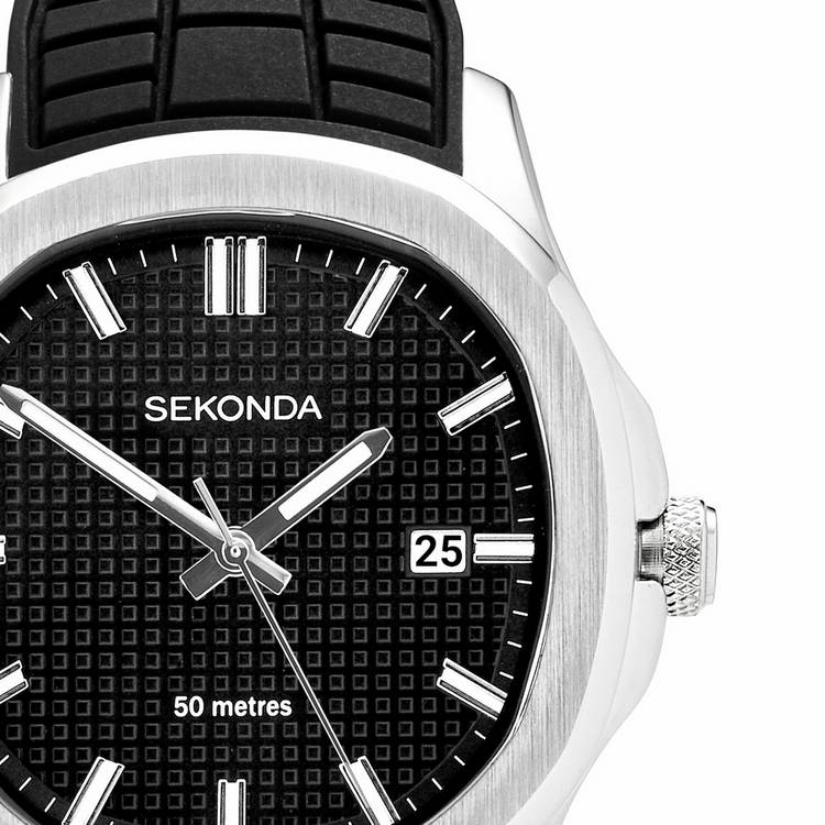 Sekonda Octaire men's watch black dial silicone strap, imported from the UK