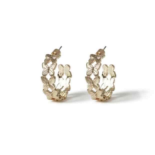 Freedom gold-tone butterfly hoop earrings 30mm (British brand)