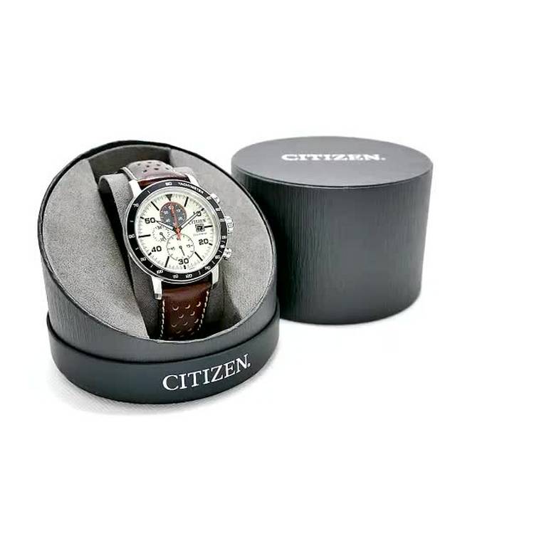 Citizen men's chronograph brown leather strap watch - British product