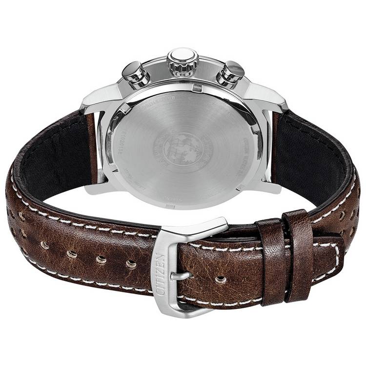 Citizen men's chronograph brown leather strap watch - British product