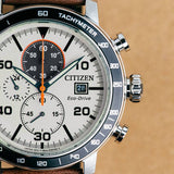 Citizen men's chronograph brown leather strap watch - British product