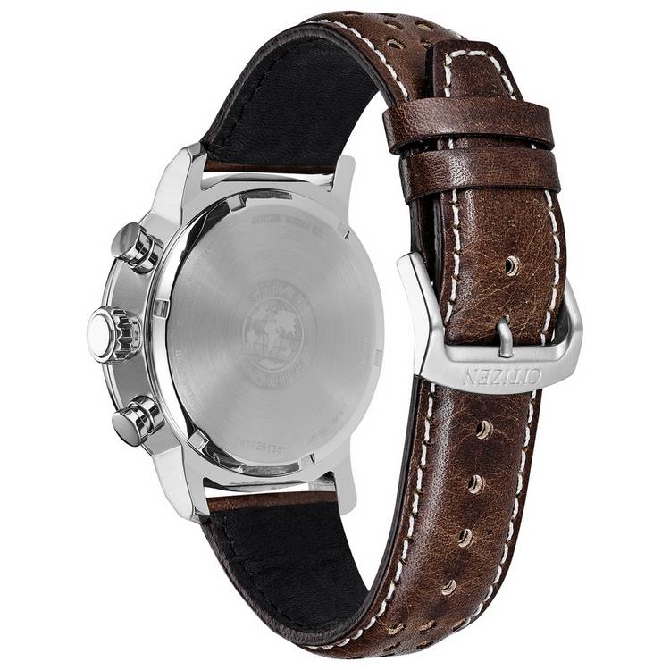 Citizen men's chronograph brown leather strap watch - British product